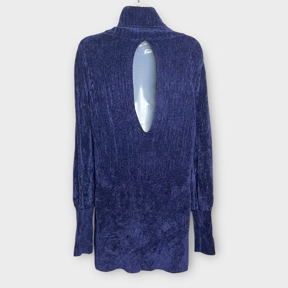 FREE PEOPLE Navy Blue Moon chenille tunic mini sweater dress Size Medium - Picture 3 of 6